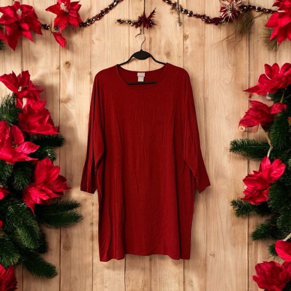 Chico’s Red 3/4 Sleeve T-Shirt Tunic Top - Picture 1 of 12